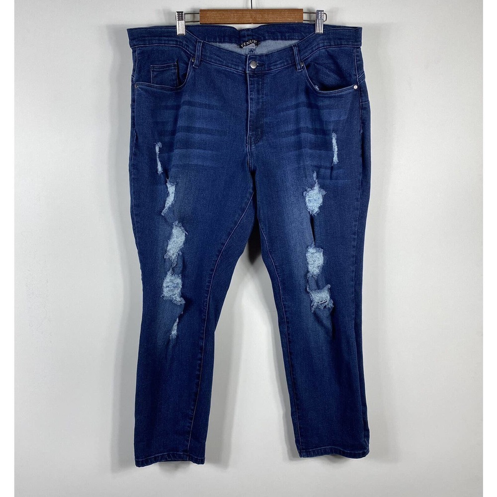 Venus Plus Size 24 Distressed Ripped Skinny Jeans Blue Dark Wash